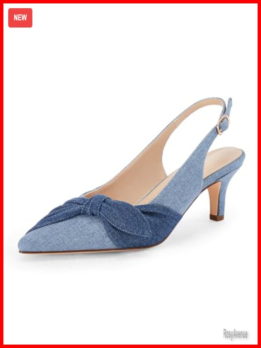 Women's Slingback Heels Kitten Heels Closed Pointed Toe Denim Dress Pumps